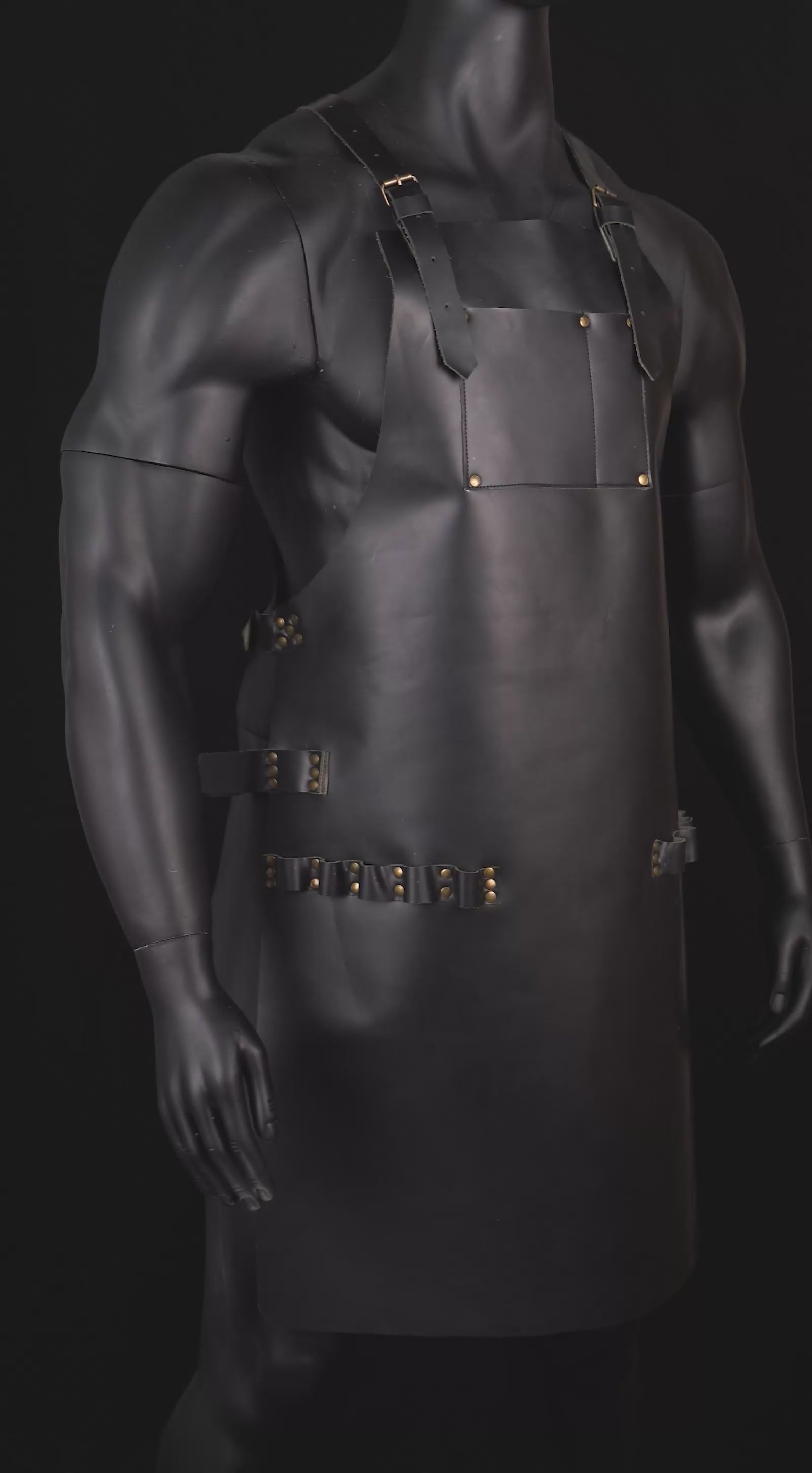 Video of Gearforge handmade leather multipurpose apron being worn and used in different settings—barbershop, BBQ, salon, and workshop. Full-grain cowhide leather, brass hardware, adjustable straps, and tool loops shown in detail. Personalized logo option. Gift-worthy workwear for men and pros.

