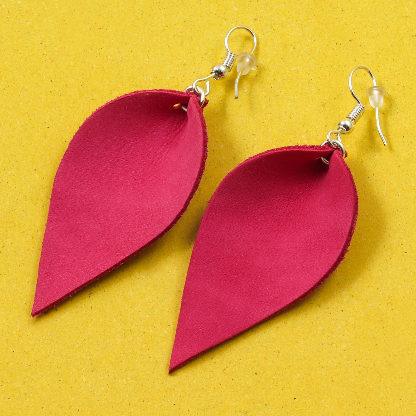 Leaf Leather Earrings - Nubuck Leather