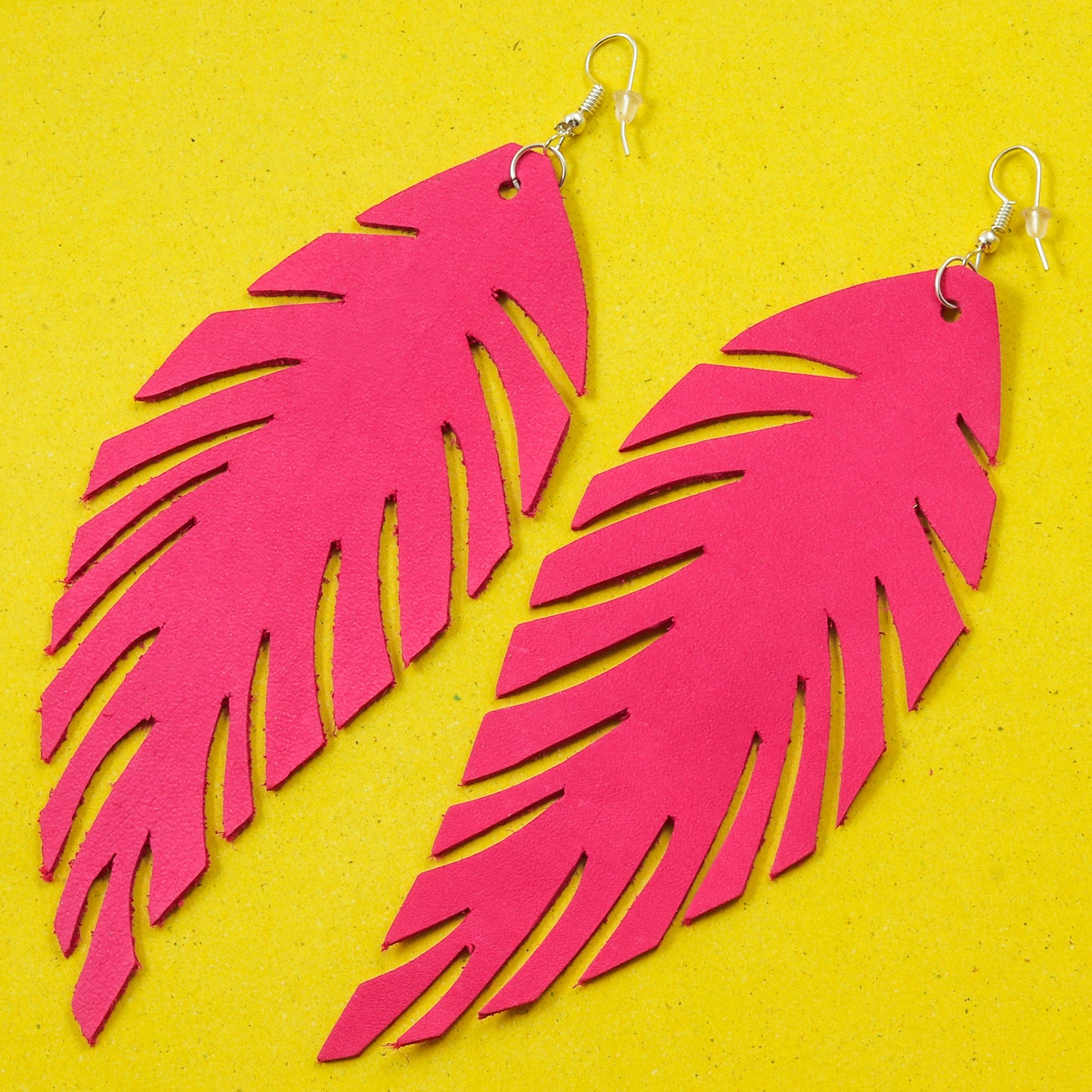 Cropped Leaf Leather Earrings - Nubuck Leather